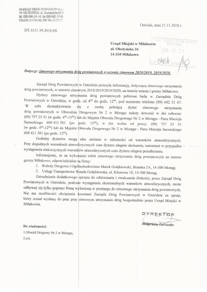 Informacja o zimowym utrzymaniu dróg powiatowych